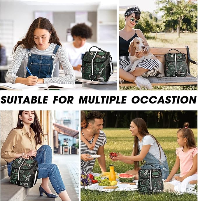 VLM Lunch Box for Women, Insulated Lunch Bag Women with Adjustable Shoulder Strap, Cute Lunch Tote Bag for Work,Picnic,Camping Big Size