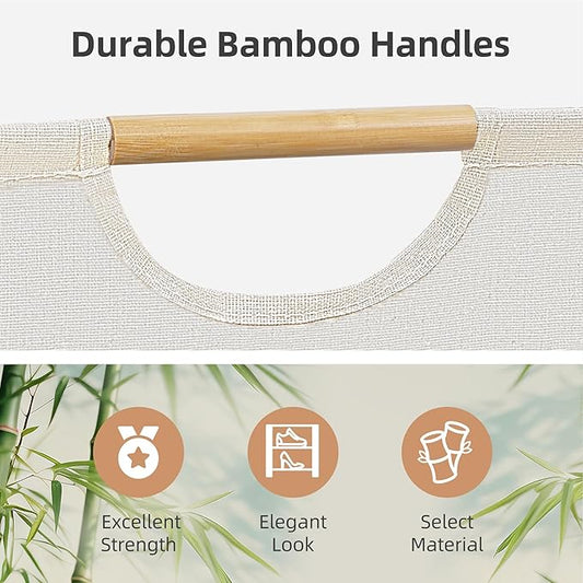 STORAGE MANIAC Large Laundry Hamper, 80L (21.1 Gal) Collapsible Laundry Basket with Bamboo Handles, Freestanding Waterproof Clothes Hamper for Laundry Room, Bedroom, Dorm, Towels, Toys, Beige