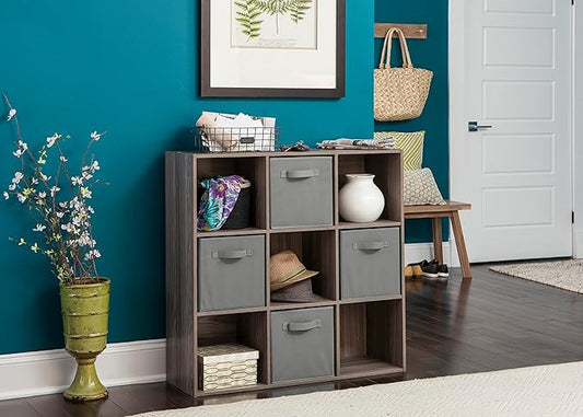 ClosetMaid Cubeicals 9 Cube Storage Shelf Organizer Bookshelf, Stackable, Square Shape, Easy Assembly, Wood, Natural Gray Finish