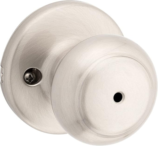 Kwikset Cove Interior Privacy Door Knob with Lock, Door Handle for Bathroom and Bedroom, Satin Nickel Keyless Turn Lock Doorknob, with Microban Protection (Pack of 4)