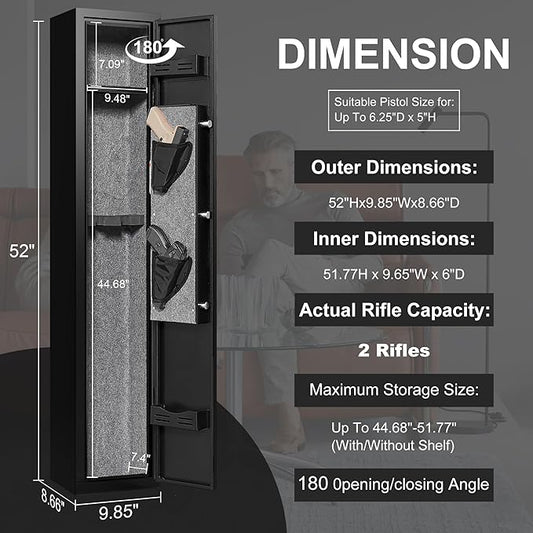 Marcree 2-3 Gun Safes for Home Rifle and Pistols, Digital Rifle Safe with Removable Shelf, Gun Cabinet for Rifles and Shotguns, Alarm System, Mute Function, Pistol Bags, LED Light