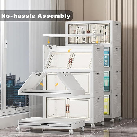 Extra Large Stackable Storage Bins with Lids & Wheels & Door, 208QT-52QT/13GAL*4Pack Foldable Collapsible Closet Organizers, Plastic containers drawers for bedroom Dorm
