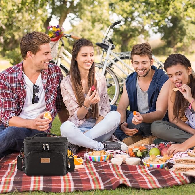 Lifewit Reusable Insulated Lunch Bag, Portable Cooler Freezable Soft Lunchbox Leakproof with Adjustable Shoulder Strap for Men Women Adult for Work Picnic or Travel, 9L 12 Can, Black