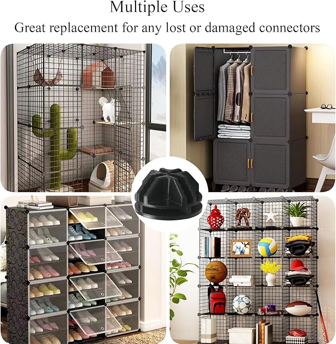 20Pcs Wire Cube Connectors, Black Wire Grid Storage Cubes Shelf Connectors 3.6cm Plastic Connectors for Wire Cube Storage Shelving Unit and Modular Closet Organizer, SATONBEYI, Black-20pcs