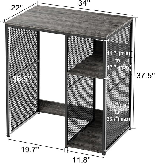 3-Tier Coffee Bar Cabinet with Mini Fridge Space, Heavy-Duty Rustic Grey Microwave Stand Baker Rack, Utility Storage Organizer Shelf for Home Kitchen Dorm, Slate Grey