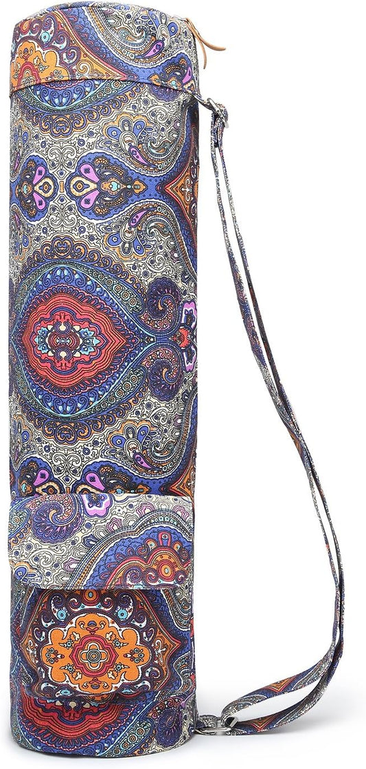 Canvas Yoga Mat Bag with Adjustable Strap & Pockets, Full-Zip Travel Gym Tote for Women & Men, Fits 1/4" & 1/3" Thick Mats, Lightweight Carrier for Yoga, Studio, Workout, Outdoor Use