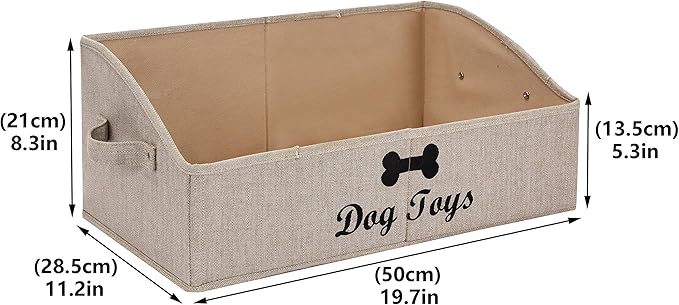 Geyecete dog toy basket Large dog toy bin dog toy box storage box - Foldable Fabric Trapezoid Organizer Boxes with Handle, Collapsible Basket for Dog Toys (KhakiStripe-DOG)
