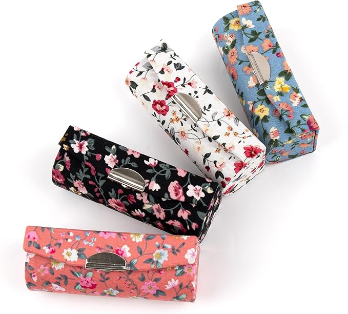 AUEAR, 4 Pack Floral Lipstick Case with Mirror for Purse Travel Holder (Small Flower Pattern)