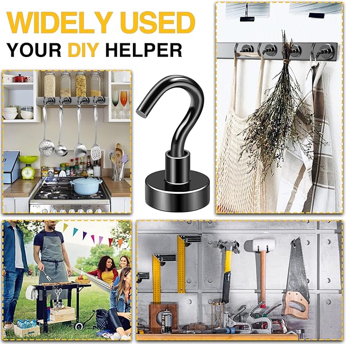 DIYMAG Magnetic Hooks, 30Lbs Black Strong Heavy Duty Cruise Magnet Garage S-Hooks for Classroom, Fridge, Hanging, Cabins, Grill, Kitchen, Garage, Workplace and Office Etc, 120 Pack