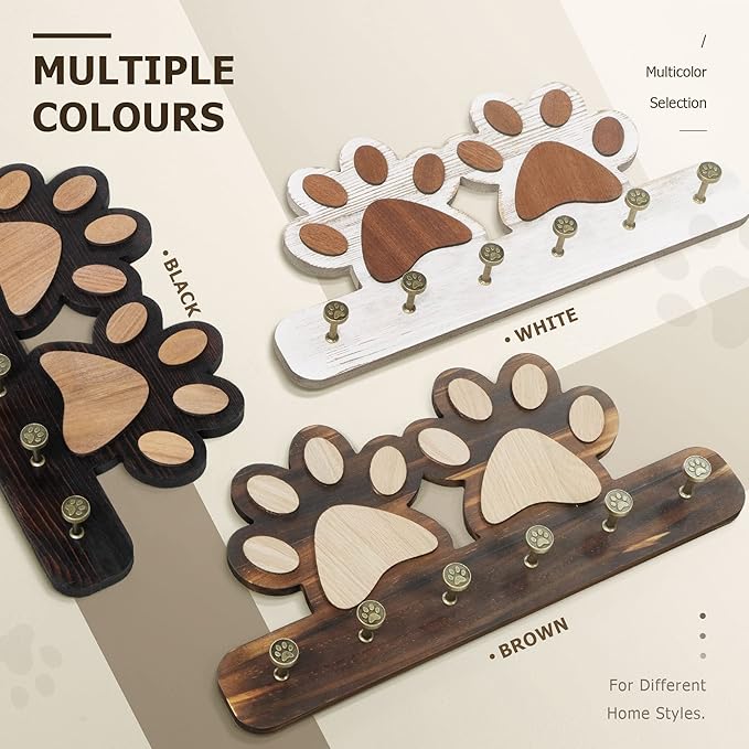 MTERSN Farmhouse Key Holder for Wall - Decorative Dog Leash Hanger Wall Mounted and Coat Rack with 6 Unique 3D Dogs Claw Hooks - Dog Accessories Organizer for Rustic Home Decor(Brown)