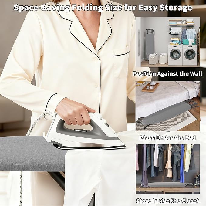Ironing Board with Stable Iron Rest and 7 Adjustable Heights, 43" ×13" Size Iron Board with 4-Layer Heat Resistant Cover and Pad for Home Apartment Laundry, Gray