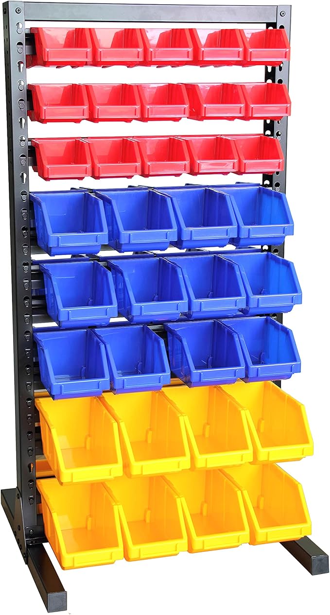 King's Rack Hanging Bin Rack Storage System Heavy Duty Steel Rack Organizer Shelving Unit w/ 70 Plastic Bins in 8 tiers