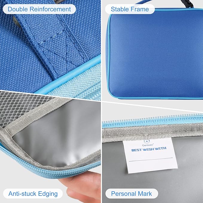 Genteen 2 Packs Insulated Soft Lunch Bag With Double Zipper - Sturdy, Freezable and Reusable for Kids, Men - For School, Work, Outdoor (Black & Blue)