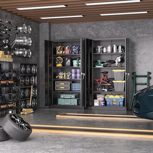 Greenvelly Metal Garage Storage Cabinet, 72” Lockable Storage Cabinet with Adjustable Shelves, Steel Tool Cabinets, Black Metal File Cabinet for Home Office, Garage, School, Classroom(36" W x 18" D)