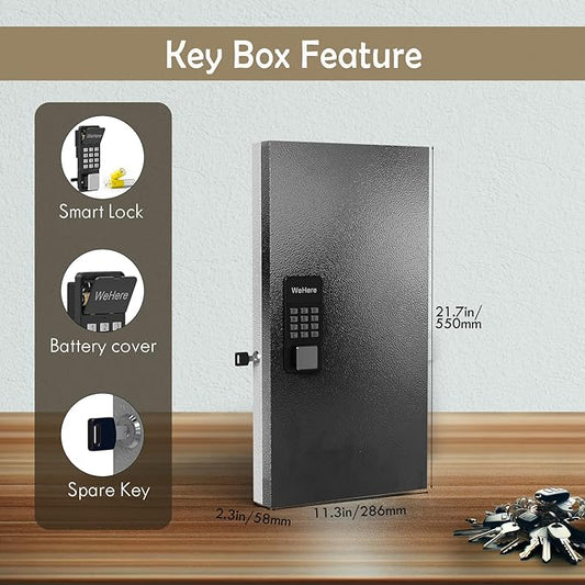 48 Key Lock Box Wall Mount, Smart Key Cabinet One Time Password/APP Bluetooth/Fixed/Wi-Fi Remote/Key Unlock, Key Management for Valets/Realtors/Office/Hotel