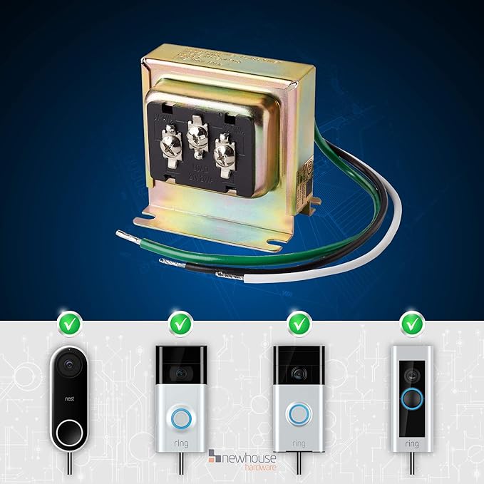Newhouse Hardware 3TRAN Tri-Volt (8vac/10VA, 16vac/10VA or 24vac/20VA) Transformer for for Ring, Nest and Standard Doorbells 1pk