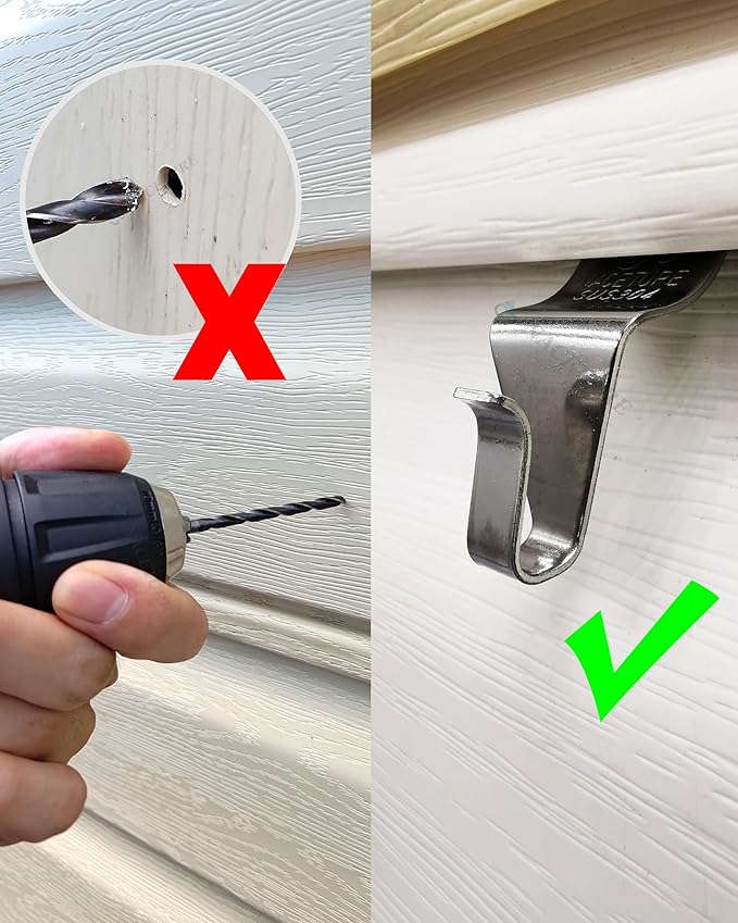NACETURE Vinyl Siding Hooks 20 Pack Heavy Duty Siding Clips Vinyl Siding Hanger for Hanging on Patio, No Hole Need Command Outdoor Hook Hang to Decor Wreath Things | Heavy Duty, for Hanging Decor, No Hole Needed