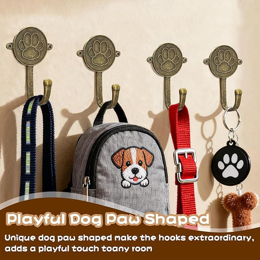 6PC Dog Paw Hooks Wall Mount Pet Leash Hook Cat Leash Holder for Wall Cute Coat Hooks Key Holder for Entryway Hallway Kitchen Office, Great Gift for Dog and Cat Lovers(Antique Brass)
