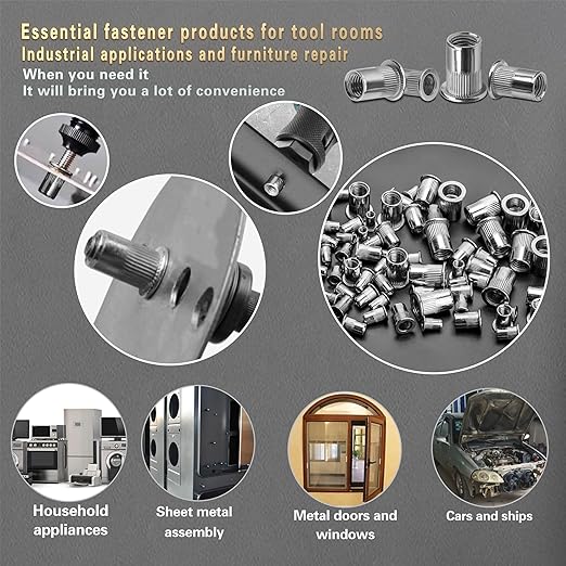 SAE Pressure Rivet Nut Tool Kit 530pcs, inch Rivet Nut Combination (5/16-18、1/4-20、10-24、8-32、6-32),Suitable for Automotive, and Industrial Applications (SAE 530pcs Aluminum Rivet Nut)