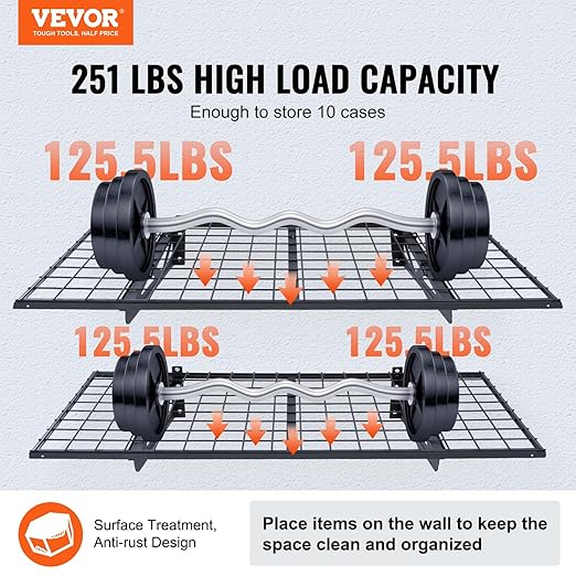 VEVOR Heavy Duty Wall Mounted Shelves, 2 x 4 ft, 2 Pack, 502 lbs Load Capacity, Suitable for Shop, Shed, Garage Storage