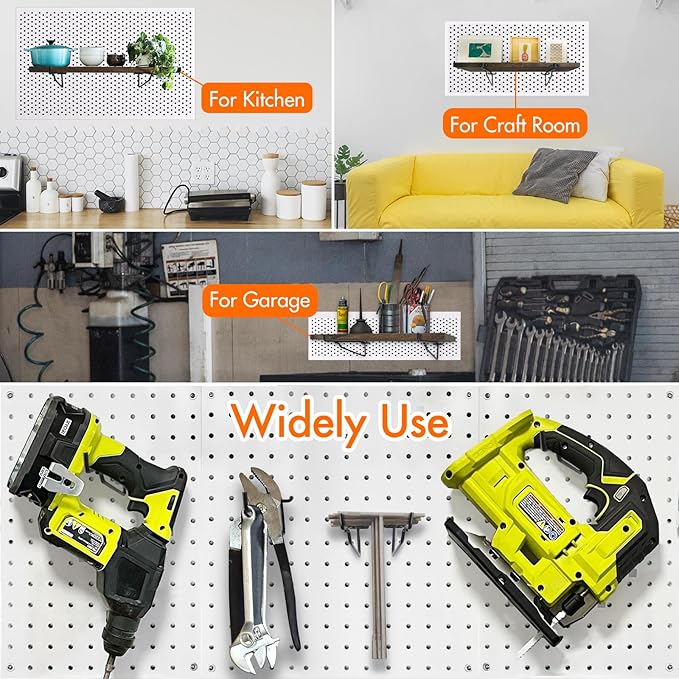 G.CORE Pegboard Shelf Hooks, 10-Pack 6" Black Peg Board Brackets, 1/4" Peg Board Organizer Accessories, Peg Hooks Assortment Various Tools Storage Arrange System for Garage Craft Workshop Workbench