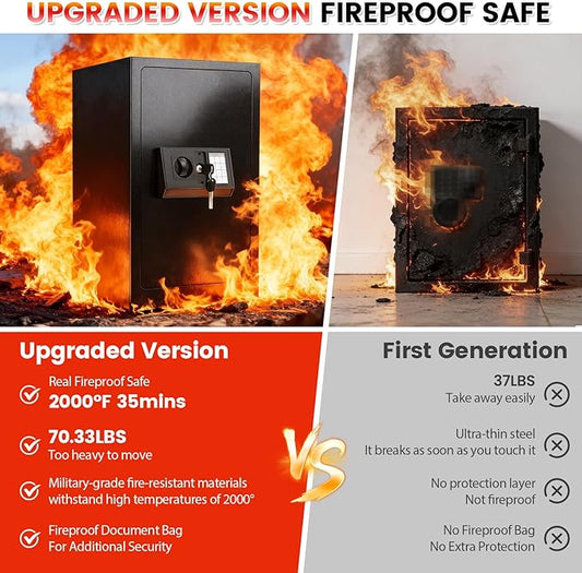 35 Mins Fireproof Safe - 6.5 Cu Ft Home Safe Box, Fire Proof Safes, Security Safe Box with Digital Keypads for Home Office, Cash, Files,Keypad