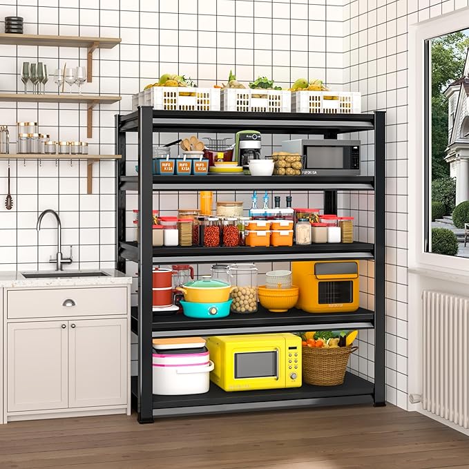 Garage Shelving Heavy Duty,Large Loads Adjustable Garage Storage Shelves, Metal Storage Racks and Shelving Units, Utility Rack Shelves,47.2”W x 18”D x 78”H, Black