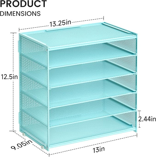 2 Pack 6 Tier Paper Organizer, Metal Mesh Desk File Folder, Letter Tray Organizer, Paper Sorter Desk Organizers for Office, Home or School File Folder Holder - Blue