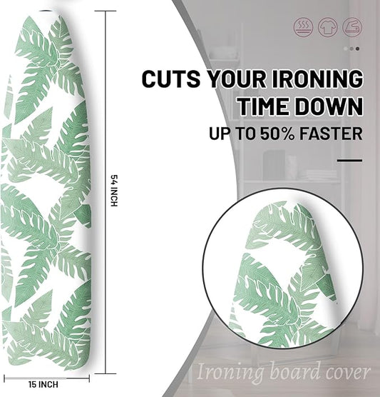 Extra Thick Ironing Board Cover and Pad, Tropical Leaves 15x54 Ironing Board Cover, Resist Scorching and Staining,Elastic Edges,Summer Plants Green
