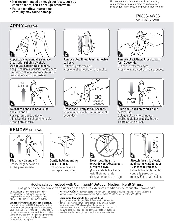 Command Hooks, Black, 3 lb Capacity | Outdoor | Water-Resistant Strips | 2-Hooks 4-Strips | Damage-Free
