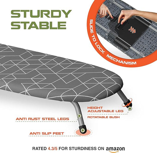 XABITAT Table Top Ironing Board with Wall Mount, D-Crease, Portable Space Saving Mini Laundry Room Iron Board, Foldable Small Ironing Board, Grey
