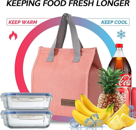 TELLUMO Lunch bag, Insulated Lunch Bag for Women Men Large Lunch Box Container Reusable Leakproof Tote for Office, Work, School, Beach or Travel (Pink)