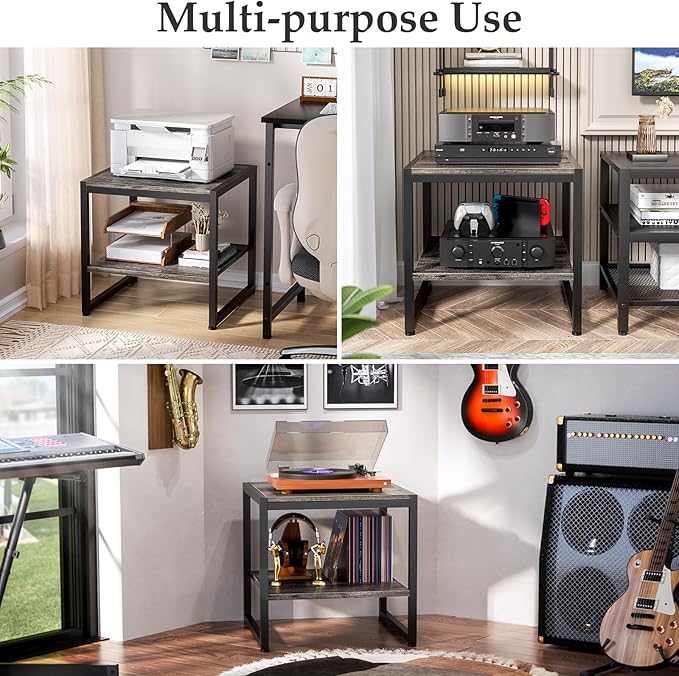 Homieasy End Table, 20 Inch Square End Table, Mini Fridge Stand with 2-Tier Storage Shelves, Industrial Wood Side Table Small Table Stand for Living Room, Bedroom, Office, Black Oak