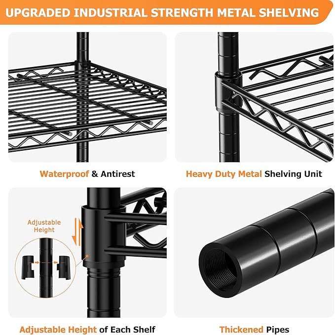 Storage Shelves Heavy Duty, 4 PCS 48" L x 20" W x 72" H Garage Wire Shelving Unit Loads 2000LBS, 5-Tier Adjustable Metal Industrial Utility Shelf Rack for Kitchen, Laundry Room, Warehouse, Basement