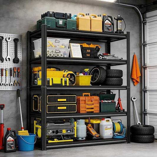 72" H Metal Garage Shelving Unit 3000LBS Heavy Duty Storage Shelves 5 Tier Adjustable Metal Shelf for Garage Kitchen Warehouse Pantry Basement, 72" H*36" W*14" D, Black