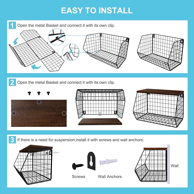 Laundry Room Shelves Wall Mounted with Storage Basket - Stackable Wire Wall Shelves Organizer for Towels, Detergent, Tissues | Space-Saving Over Washer & Dryer, Small Spaces(11.8"Wx7.9"Dx8.5"H)