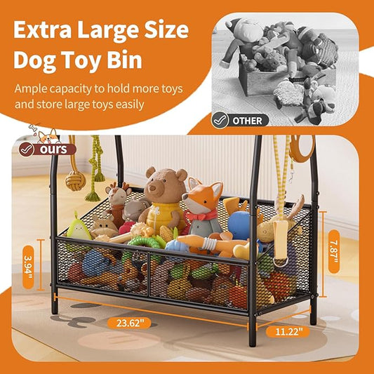 Full Metal Dog Toy Basket, 23.6"x11.2"x7.9" Large Dogs Toy Bin with Storage Organizer, Chew-Resistant Toy Box for Dog Stuff Accessories, Pet Toy Storage Holder for Cat Dogs Essential Supplies