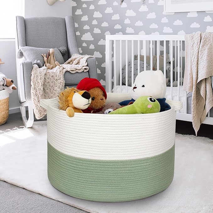 115L Extra Large Blanket Basket, Kids Dog Toy Storage Bin Box, Nursery Baby Toddler Toy Organizer, Soft Cotton Rope Woven Bin, XXXL Jumbo Basket for Blankets for Living Room, 23.6"x15.7"