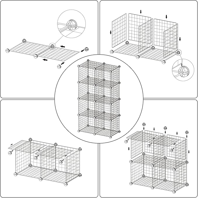 C&AHOME Wire Cube Storage, 8 - Cube Organizer Metal C Grids, Modular Shelves Units, Closet Organizer, Ideal for Home, Office, Living Room, 24.8" L x 12.4" W x 48.4" H, Brown UWCS3008R