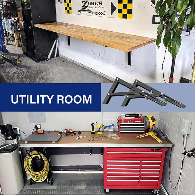 Folding Shelf Brackets 14 Inch, 4 Pcs Heavy Duty Shelf Brackets, Collapsible Metal Brackets for Foldable Shelf,Wall Mounted Folding Brackets for Shelves Space-Saving