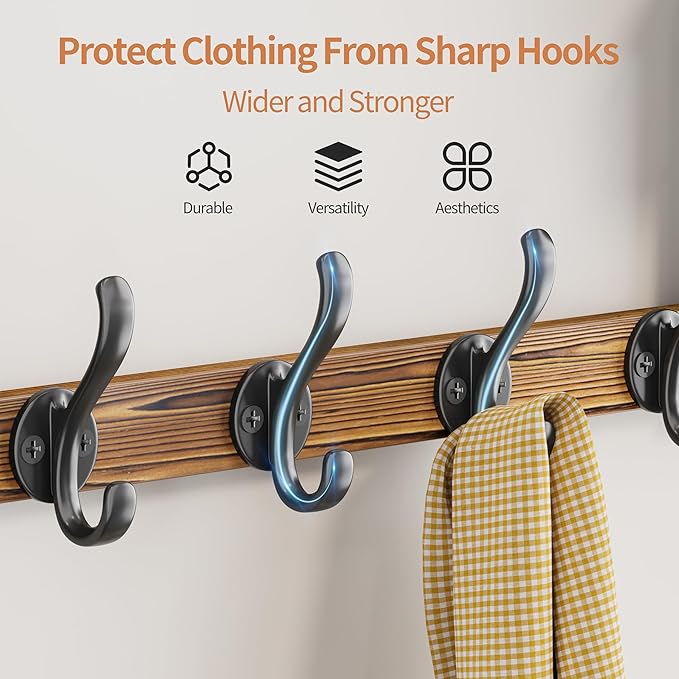 33 inch Coat Rack Wall Mount with Shelf, Set of 2 Entryway Wall Shelf with Hooks, Heavy Duty Coat Hanger Wall Mount for Living Room, Bedroom, Bathroom, Rustic Brown & Black