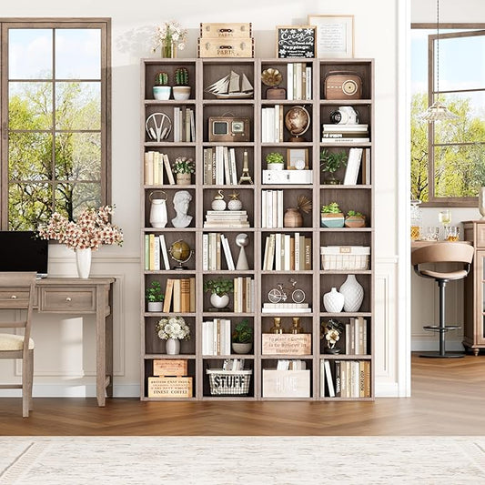 FOTOSOK 2 Pcs 71'' Tall Narrow Bookshelf, 8-Tier Media Tower Rack Set of 2, CD DVD Storage Cabinet with Adjustable Shelves, Tall Narrow Bookcase Skinny Display Bookshelf Slim Shelf, Oak