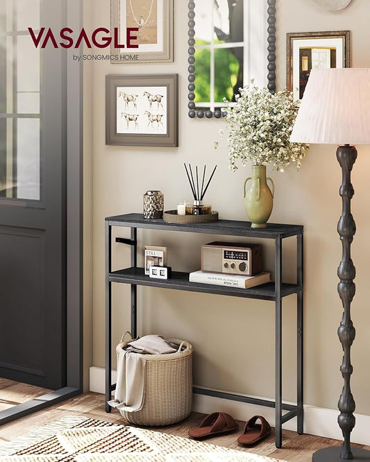 VASAGLE Console Table, 2-Tier Narrow Sofa Table with 2 Shelves, 7.9 x 31.5 x 31.5 Inches, for Living Room, Hallway, Entryway, Charcoal Gray and Ink Black ULNT130B22V1