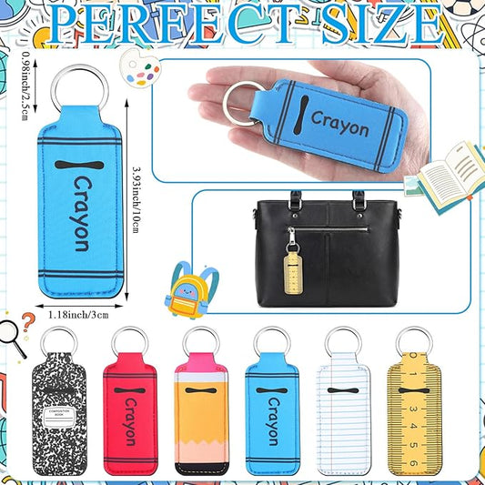 12 Pcs Lipstick Holder Keychain Bulk Cute Pocket Lip Balm Holder Keychain Backpack Purse Accessories for Women Lip Gloss Sleeve Pouch, 6 Style (Back to School)