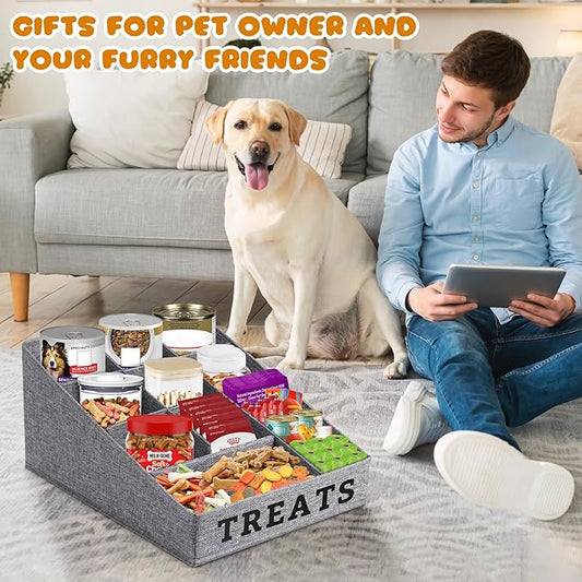 Lukeline Dog Treat Container Dog Storage Organizer Basket, Pet Treat Storage Basket with 10 Compartment, Collapsible Fabric Pet Food Storage Containers for Dog Treats, Dental Sticks, Packaged Snacks