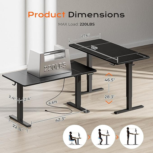 Huuger 55 x 28 Large Electric Standing Desk with 4 AC Outlets, Type-C Port, Height Adjustable Computer Desk, 27.6" Deep Desktop, Stand up Gaming Office Desk, 3 Preset Heights, for Home Office, Black