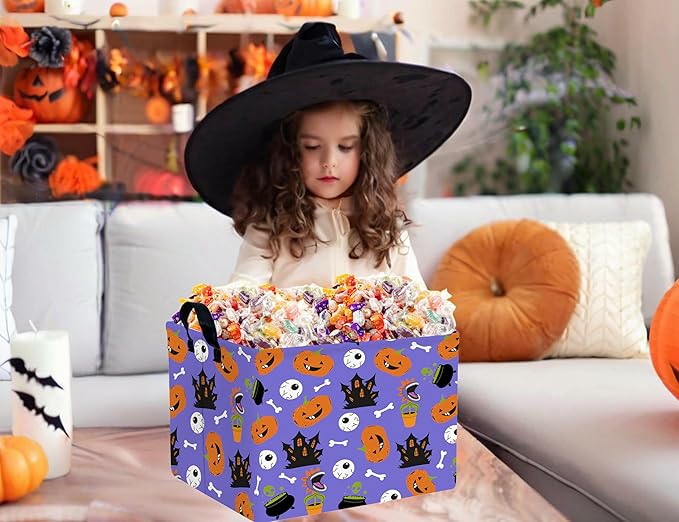 Large Halloween Themed Candy Gift Boo Basket for Kids Baby Personalized Adults Storage Bin Fall Decor(Castle Eye Pumpkin)