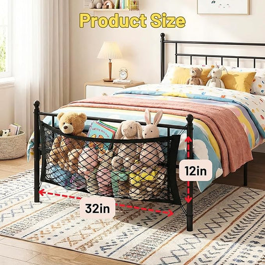 Stuffed Animal Storage Net for Kids, 2 Pack Bedside Toy Organizer Net - Neatly Store Your Stuffed Animals, Elastic Bedside Stuffed Animal Storage Net with Tether, Stretches up to 32 Inches