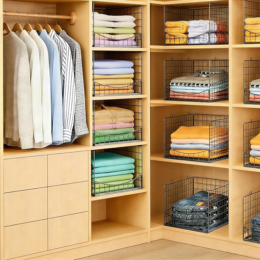 JKsmart 4-Tier Stackable Closet Organizer,Extra Large Clothing Cupboard Organizer System Clothes Storage Shelf- Closet Wardrobe Storage Bins for Jeans, Pants, Sweaters,Purse,t-Shirt Organization