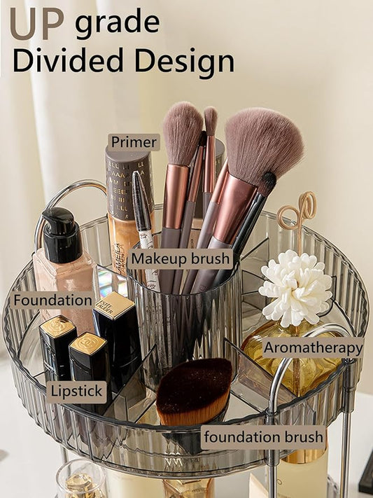 360 Rotating Makeup Organizer,2 Tier Large Capacity Make Up Organizers and Storage,Skincare Perfume Vanity Organizers,Bathroom Cosmetics Storage Organizer Countertop(Grey)
